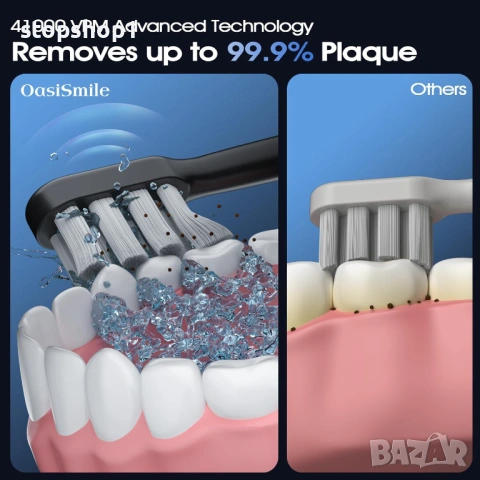 Електрическа четка за зъби OasiSmile Sonic, 5 режима, 41000 VPM Мощно дълбоко почистване, Акумулатор, снимка 7 - Други - 54678676