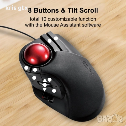ELECOM JAPAN Huge Trackball Mouse 8 бутона МИШКА, снимка 5 - Клавиатури и мишки - 54401286
