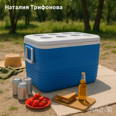 Хладилна кутия Atlantic 60L, пасивна, синя, с поставки за чаши, снимка 2 - Хладилни чанти - 54173212
