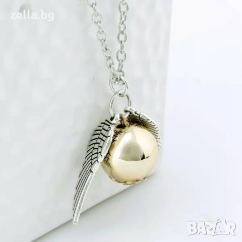 Колие Harry Potter Golden Snitch Quidditch с ангелски крила – Цинкова сплав, 50 см – Идеалният 10217, снимка 8 - Колиета, медальони, синджири - 54660985
