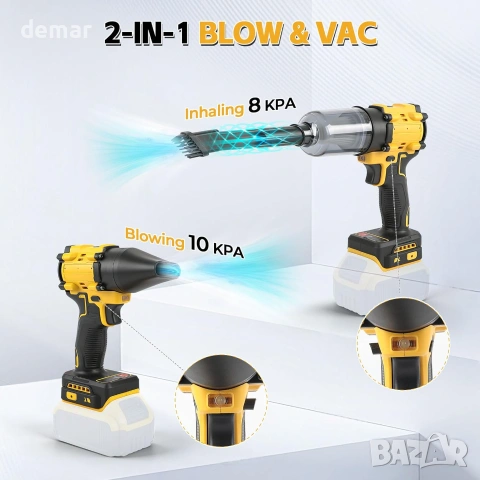 Безжичен вентилатор за издухване и прахосмукачка 2 в 1 за DeWalt 18V/20V, без батерия, снимка 4 - Прахосмукачки - 55219692