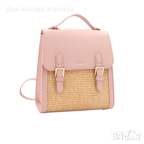Кокетна дамска раничка, със сламени детайли, снимка 3 - Раници - 54393579