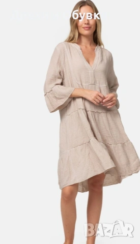 Бежова рокля памучна материя , снимка 9 - Рокли - 54153992