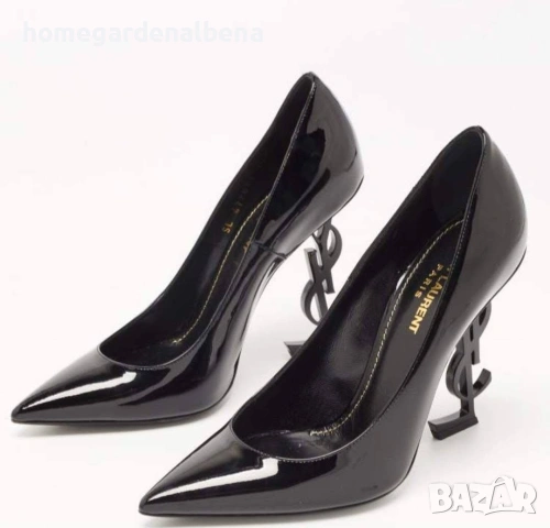 Дамски лачени обувки на висок ток с метално токче, черни, размери 37-40