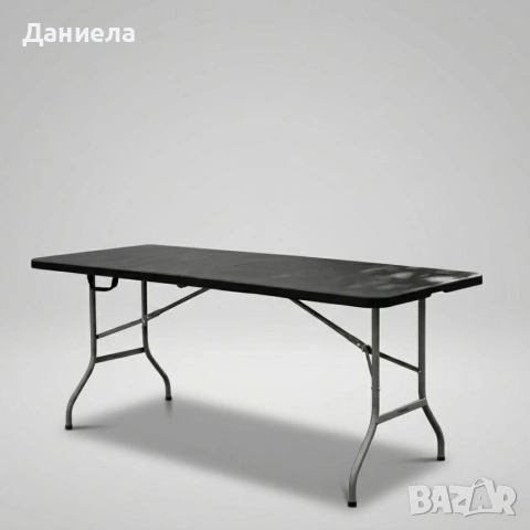 Сгъваема кетъринг маса 180x70 см - Куфар за лесно пренасяне, до 100 кг, черна