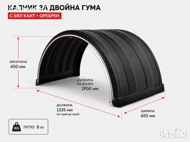 Калник за двойна гума с бял кант – оребрен 650 x 1900 Premium Quality Turkey, снимка 2 - Аксесоари и консумативи - 54556592