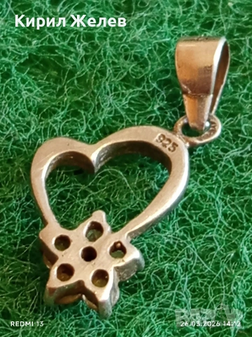 Нежна сребърна висулка във формата на сърце ❤️ с инкрустирани кристали 51760, снимка 5 - Колиета, медальони, синджири - 53984433