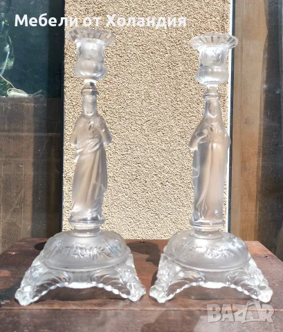 Двойка свещници Val Saint Lambert, снимка 3 - Антикварни и старинни предмети - 55294201