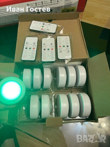 Чисто нов ГОЛЯМ комплект 12 бр. Безжични RGB LED Лампички с 4 Дистанционни , снимка 4 - Други - 54919219