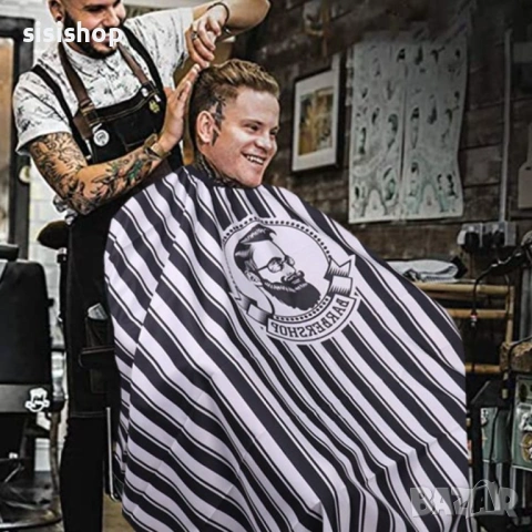 Професионална фризьорска престилка BARBERSHOP – Зелено райе 3772, снимка 2 - Други стоки за дома - 53984449