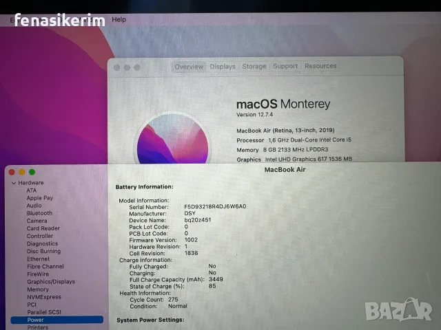 13.3' Core i5 Apple MacBook Air 2019 Space Grey - 8GB RAM/128GB SSD/Бат 8ч., снимка 7 - Лаптопи за работа - 55544008