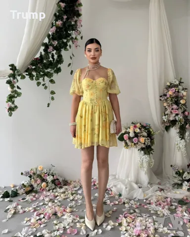 - 40 % Кукленска шифонена рокля на цветя , цвят жълт, снимка 9 - Рокли - 55581064
