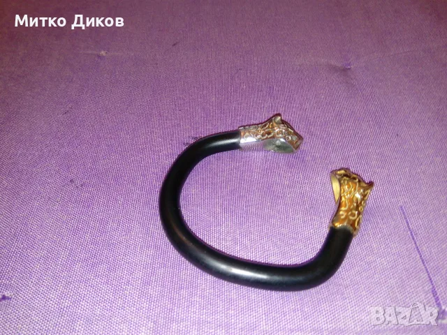Гривна кожена стип Картие с глави на пантери от двете страни сребриста  златна отлична, снимка 6 - Гривни - 55568969