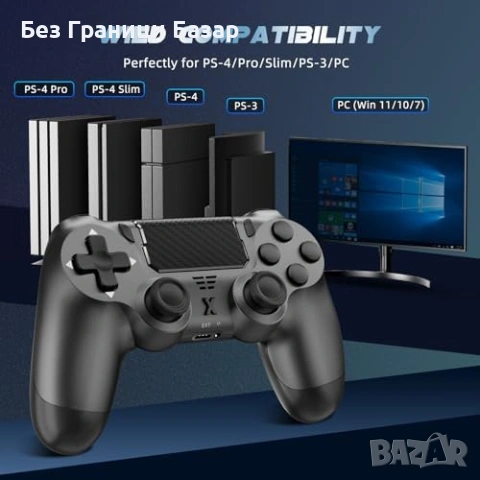 Нов контролер Bluetooth джойстик за PS4 Pro Slim PC с вибрация и жак Геймпад игри, снимка 4 - Аксесоари - 54227011