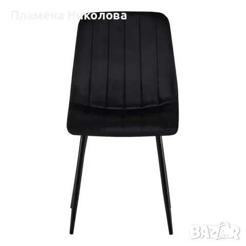 Комплект от 4 броя кадифени трапезни стола с метални крака, до 120 кг, Черен, снимка 3 - Столове - 55444084