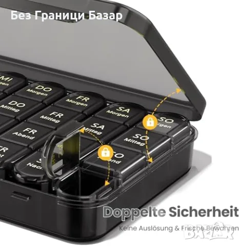 Нов Органайзер за хапчета 7 дни, черен, BPA Free, лесно отваряне Кутия за таблетки, снимка 6 - Органайзери - 55581275