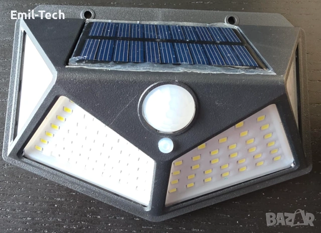 Комплект 2 соларни LED лампи 100 LED 800 lm със сензор IP65, снимка 8 - Соларни лампи - 54680605