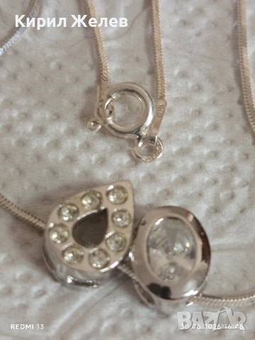 Сребърно колие с висулки с инкрустирани кристали стил и елегантност 44752, снимка 7 - Колиета, медальони, синджири - 55103025