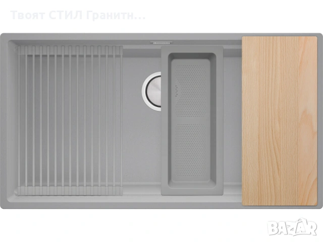 Сива кухненска мивка за вграждане под плот Прага 90 Level 860 x 470 мм