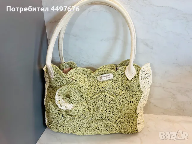 Ръчно изплетена на една кука плажна чанта в два цвята с хастар, снимка 9 - Чанти - 55439930