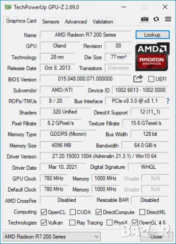 Видеокарта Yeston AMD R7 240 4Gb DDR5, снимка 4 - Видеокарти - 54400605