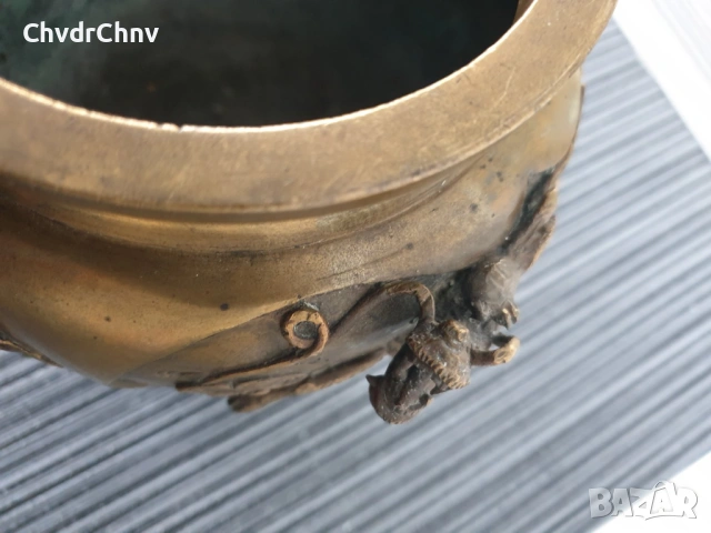 Япония 19-ти век/стара японска бронзова кандилница с дракони, снимка 14 - Декорация за дома - 54091262