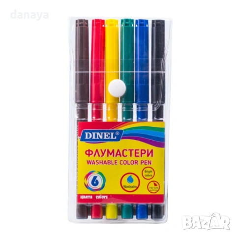 6561 Флумастери DINEL, 6 основни цвята, миещи се
