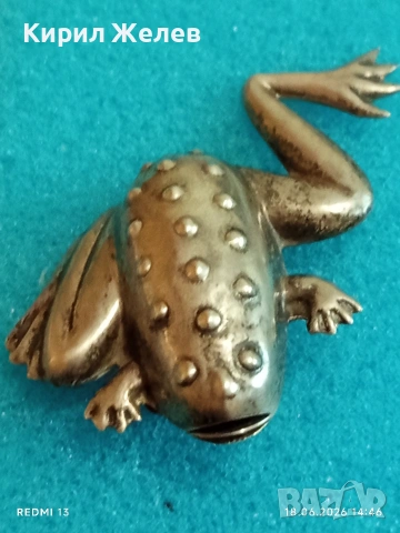Винтидж сребърна брошка ЖАБА 🐸 Авторско ретро Арт бижу 19801, снимка 6 - Антикварни и старинни предмети - 54957977