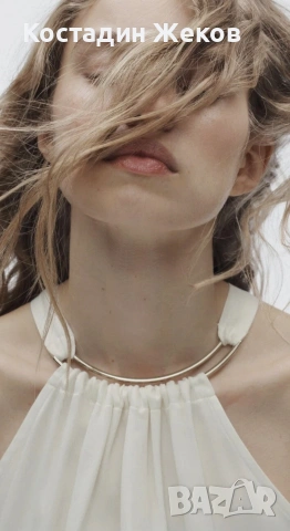 23€. Нов със етикет. Сатенен топ с халтер деколте от Zara. , снимка 4 - Корсети, бюстиета, топове - 54875254