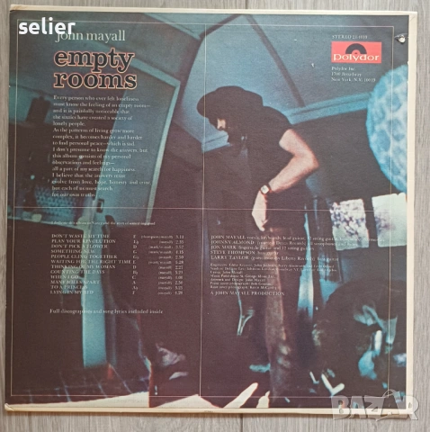 John Mayall ‎– Empty Rooms Издание 🇺🇸 USA 1970г  Стил:Blues Rock  Състояние на винила:VG+  Състоян, снимка 2 - Грамофонни плочи - 54458340