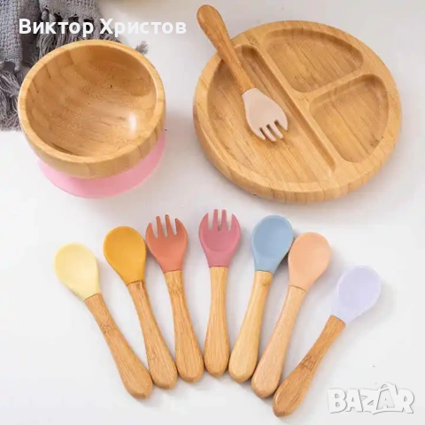 Персонализирани бамбукови бебешки и детски комплекти за хранене - купичка, чинийка, чашка, прибори !, снимка 8 - Прибори, съдове, шишета и биберони - 54320186