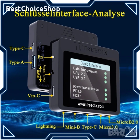 Treedix USB тестер за кабели 2.4-инчов цветен дисплей поддържа множество типове кабели – USB-C, снимка 13 - Друга електроника - 54481046