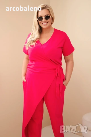 Дамски памучен гащеризон Plus Size с връзки на талията, 4цвята , снимка 3 - Гащеризони - 46503173