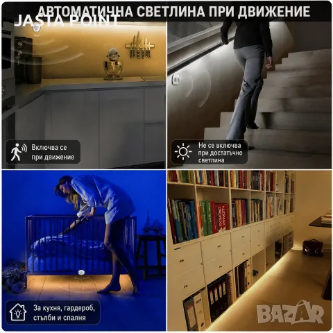 LED лента със сензор за движение – автоматична светлина за кухня, гардероб, стълби и спалня