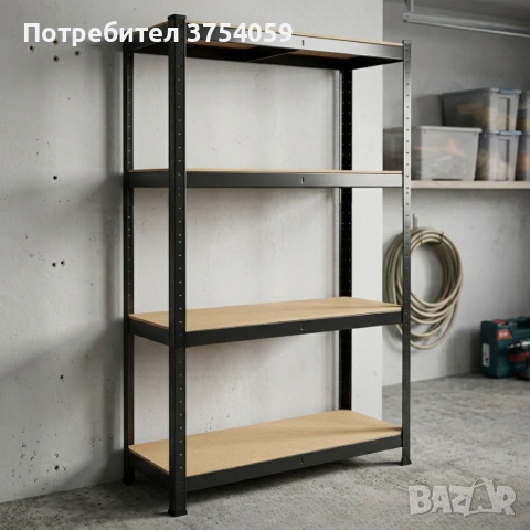Здрав метален стелаж до 540 кг – Безвинтов гаражен рафт с 4 нива 150x75x30 см