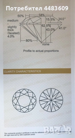 Мойсанит Диамант 5 ММ 0.5 карата, снимка 7 - Нумизматика и бонистика - 54369771