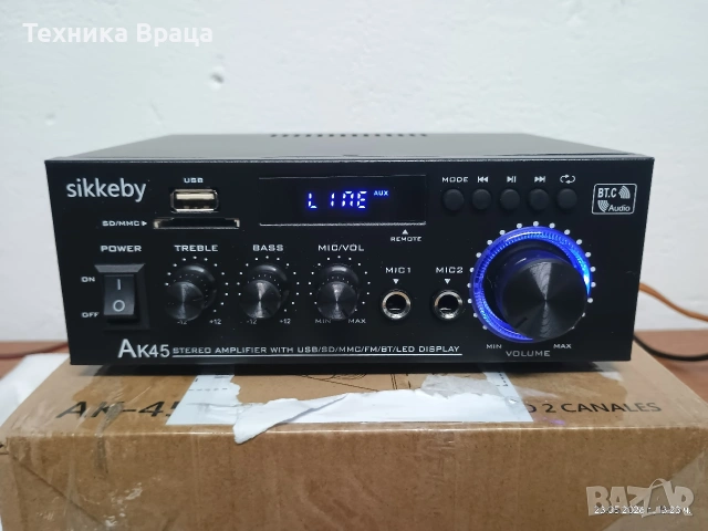 Чисто нов мини усилвател с Bluetooth, тунер, USB, AUX, 2 входа за микрофон. , снимка 2 - Ресийвъри, усилватели, смесителни пултове - 54653846