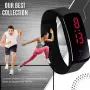 Спортен унисекс LED часовник-гривна бърз бутон за управление  ЧЕРЕН", снимка 4