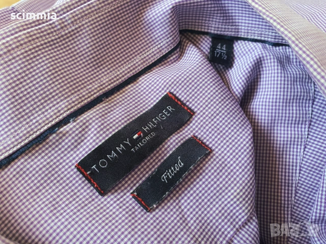 Мъжка риза Tommy Hilfiger Tailored Fit лилава карирана риза размер XL 100% памук, снимка 7 - Ризи - 54728319