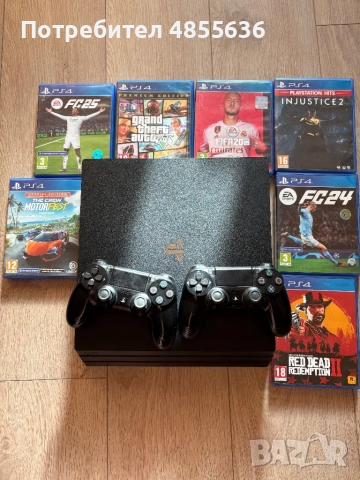 PS4 pro 1tb със 2 контролера и 7 игри и волан 