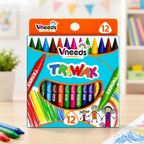 6955 Восъчни пастели Vneeds Triwax, 12 цвята