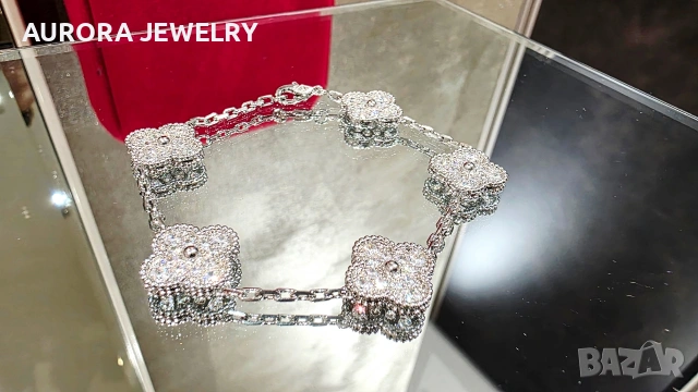 Van Cleef & Arpels VCA 5 Motifs Silver Diamonds Vintage Alhambra Дамска Гривна