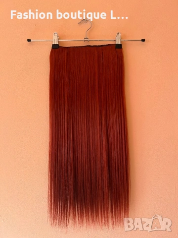 Червена треса екстеншън 100 гр. с дължина 60 см. ширина 25 см. с 5 щипки може да се къдри и изправя 