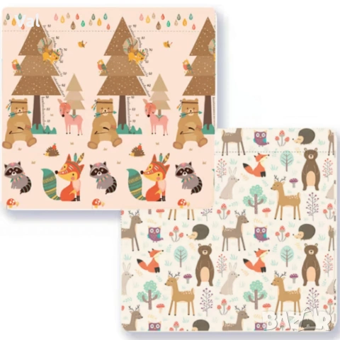 Двулицев образователен детски килим Горски животни 180 х 200 см - водоустойчив, сгъваем, снимка 5 - Килими - 53991823