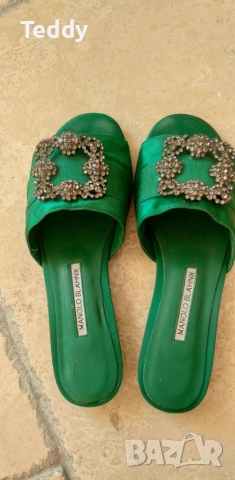  Обувки чехли Manоlo Blahnik (оригинал, нисък ток), номер 38.5-39, снимка 13 - Дамски елегантни обувки - 55054756