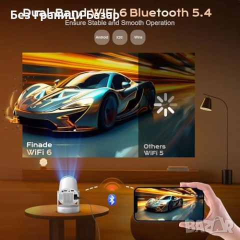 Нов Смарт проектор 1080P 4K WiFi 6 Bluetooth 5.4 Android 12 HDMI USB, снимка 3 - Друга електроника - 54908615