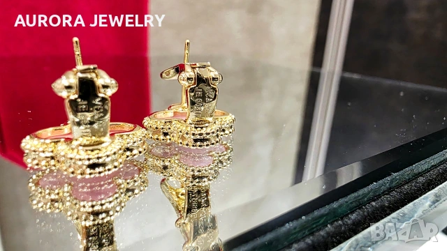 Van Cleef & Arpels VCA Gold Pink Opal Vintage Alhambra Clips Дамски Обеци, снимка 6 - Обеци - 54539538