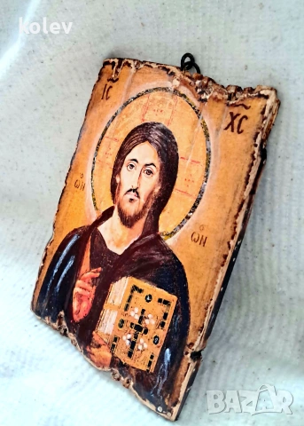 Икона Исус Христос Пантократор 18/13 см, художествен декупаж, снимка 2 - Икони - 54309322