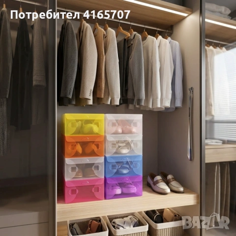 Прозрачна кутия за обувки – Органайзер за съхранение, защита от прах и влага, микс цветове, снимка 4 - Кутии за съхранение - 55199595