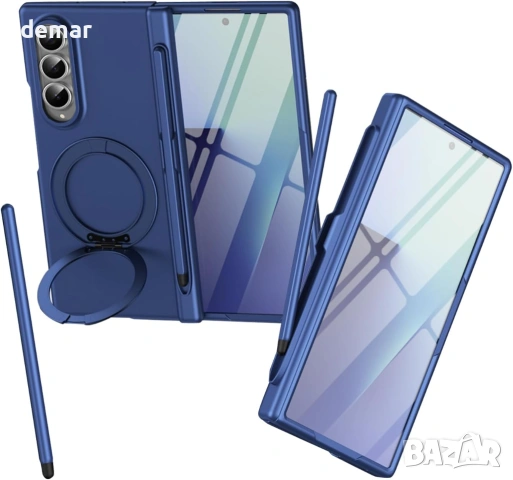 Магнитен калъф Mag-Safe за Samsung Z Fold4 със стилус, протектор за екран - син